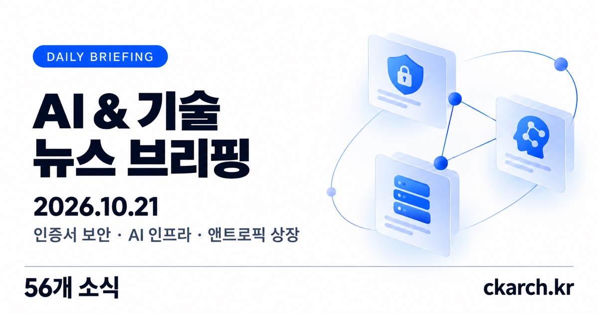 2026년 10월 21일 AI & 기술 뉴스 브리핑: 인증서 보안, AI 인프라, 앤트로픽 상장 관련 56개 소식